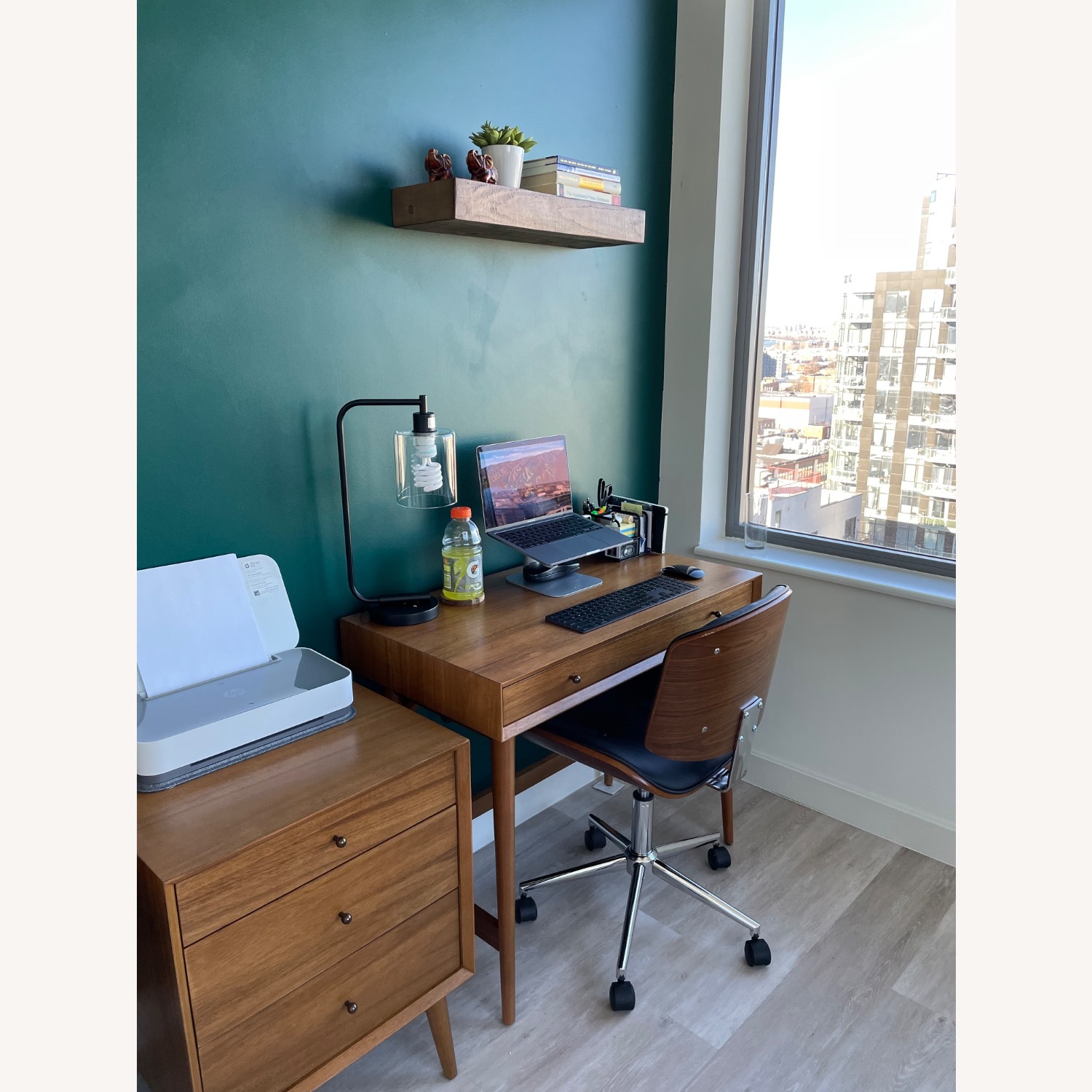 Black Leather Office Chair with Wood Backing - image-2
