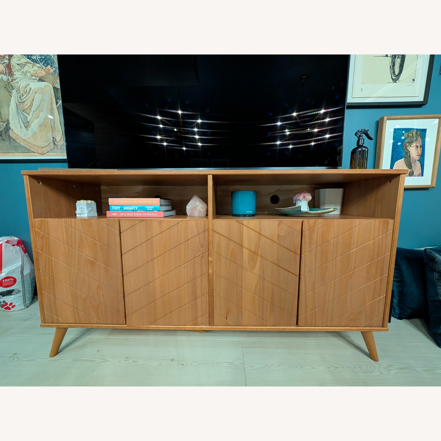 Light Brown Wood Media Storage - image-2