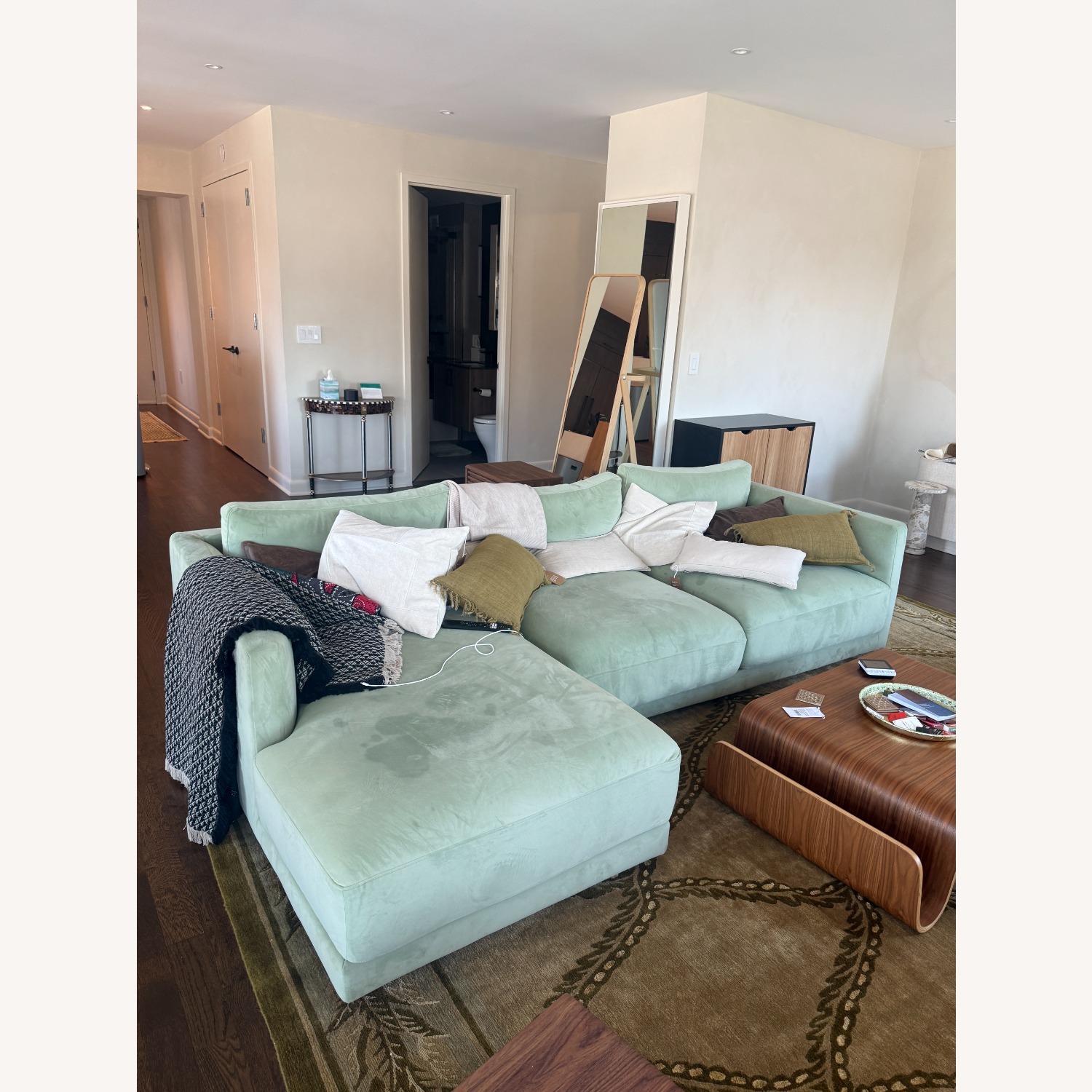 Interior Define Green Velvet 3+ Piece Sectional - image-1