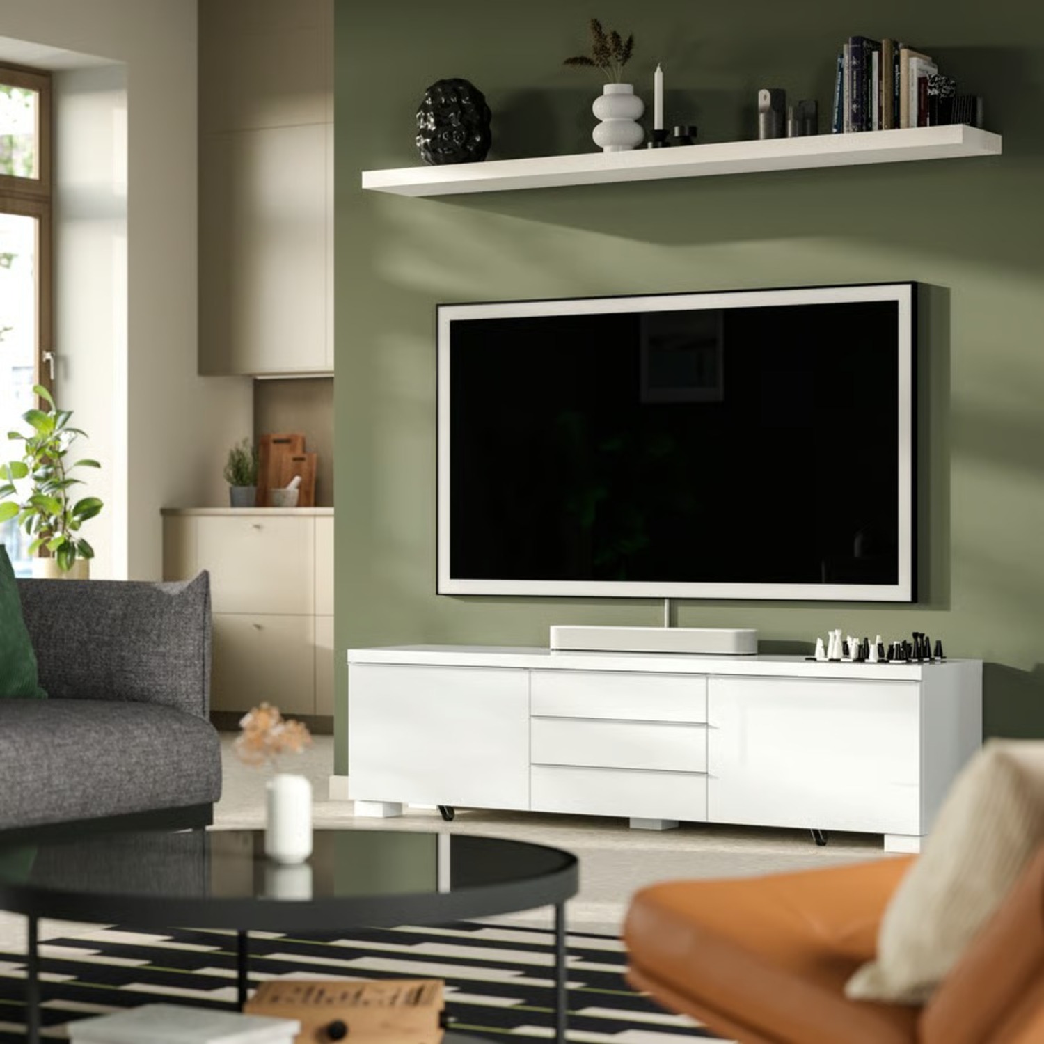 IKEA White High-Gloss TV Bench - image-2
