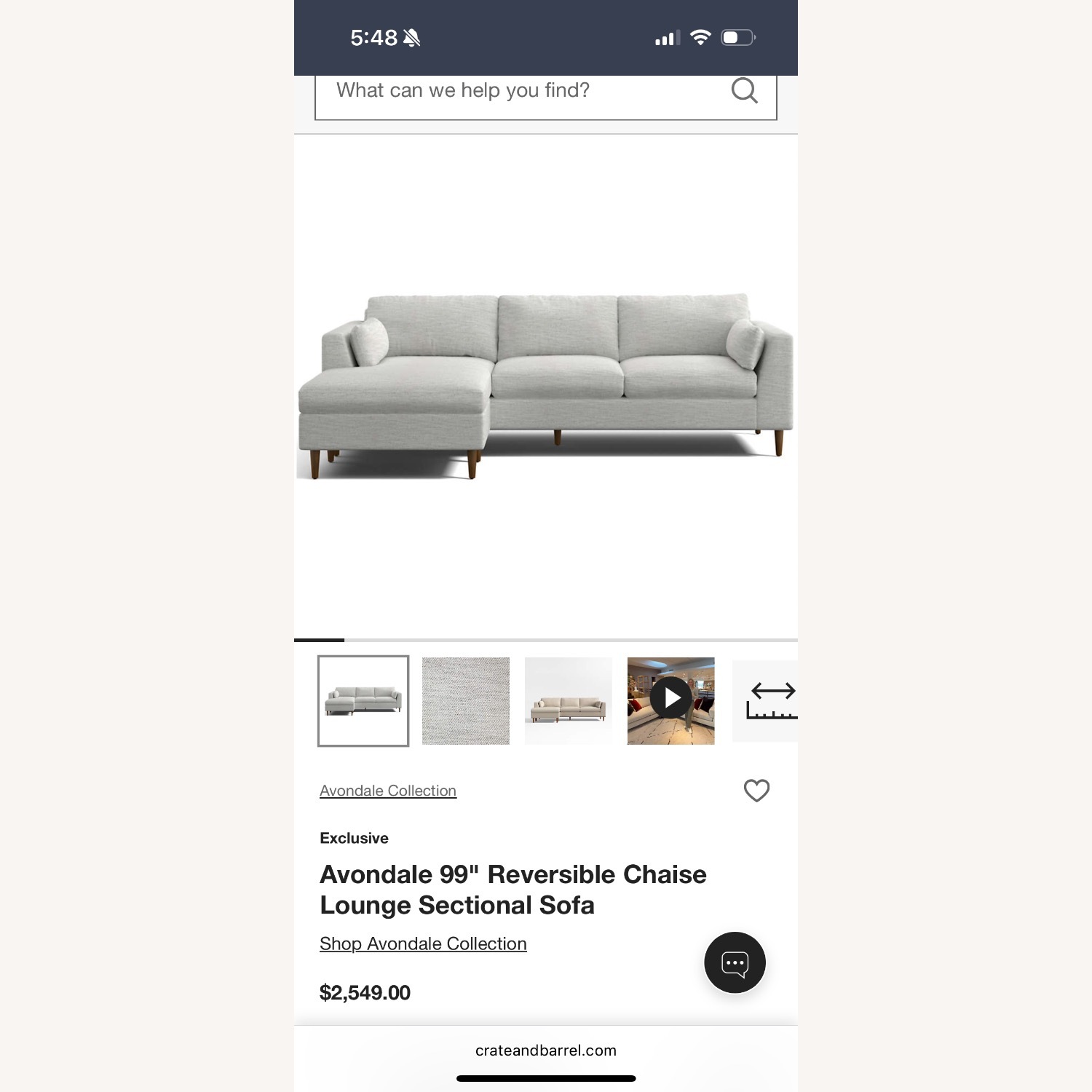Crate & Barrel Avondale Fabric 3+ Piece Sectional - image-7