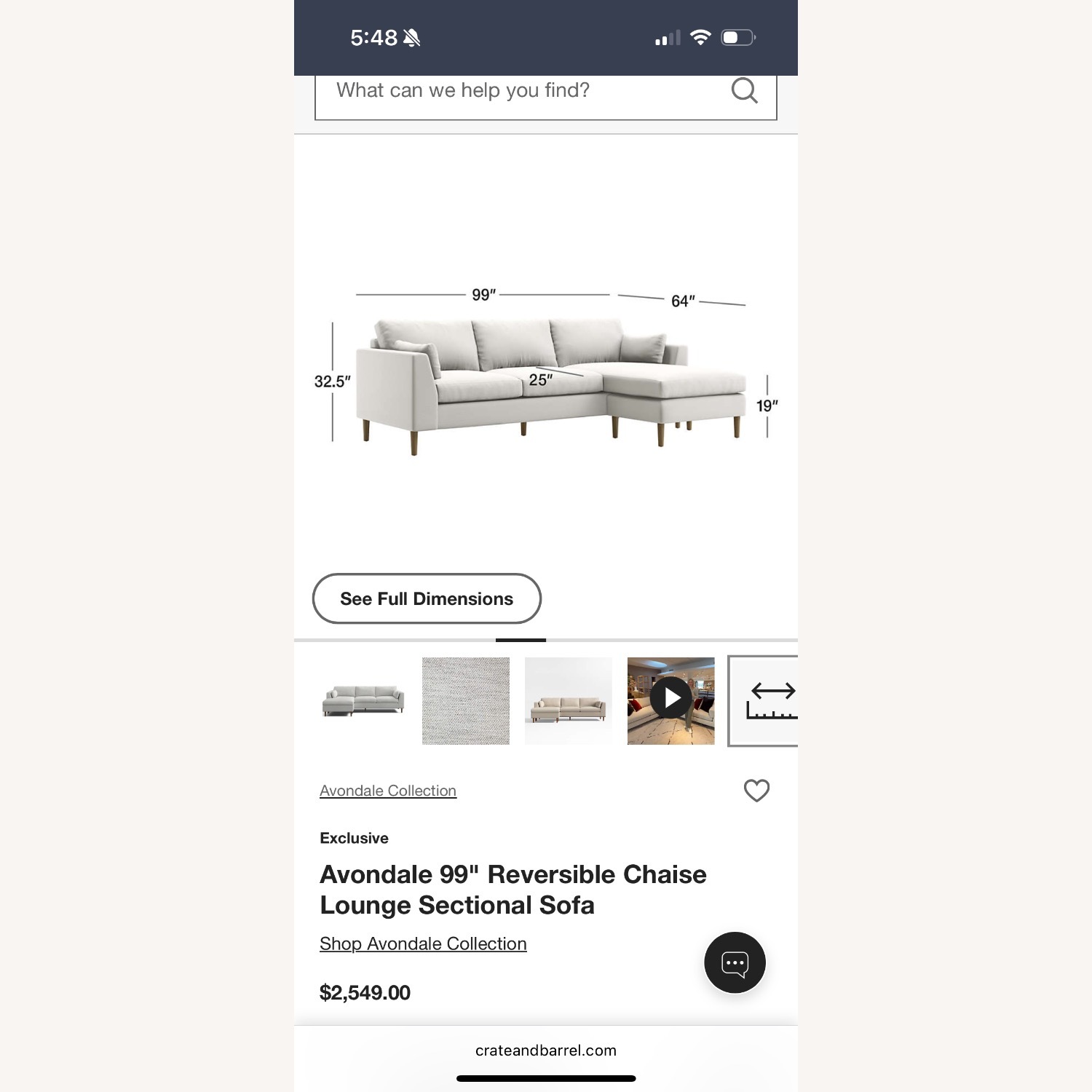 Crate & Barrel Avondale Fabric 3+ Piece Sectional - image-6