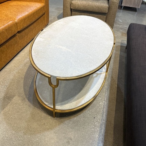 Used Olivia Oval Marble & Brass Coffee Table for sale on AptDeco