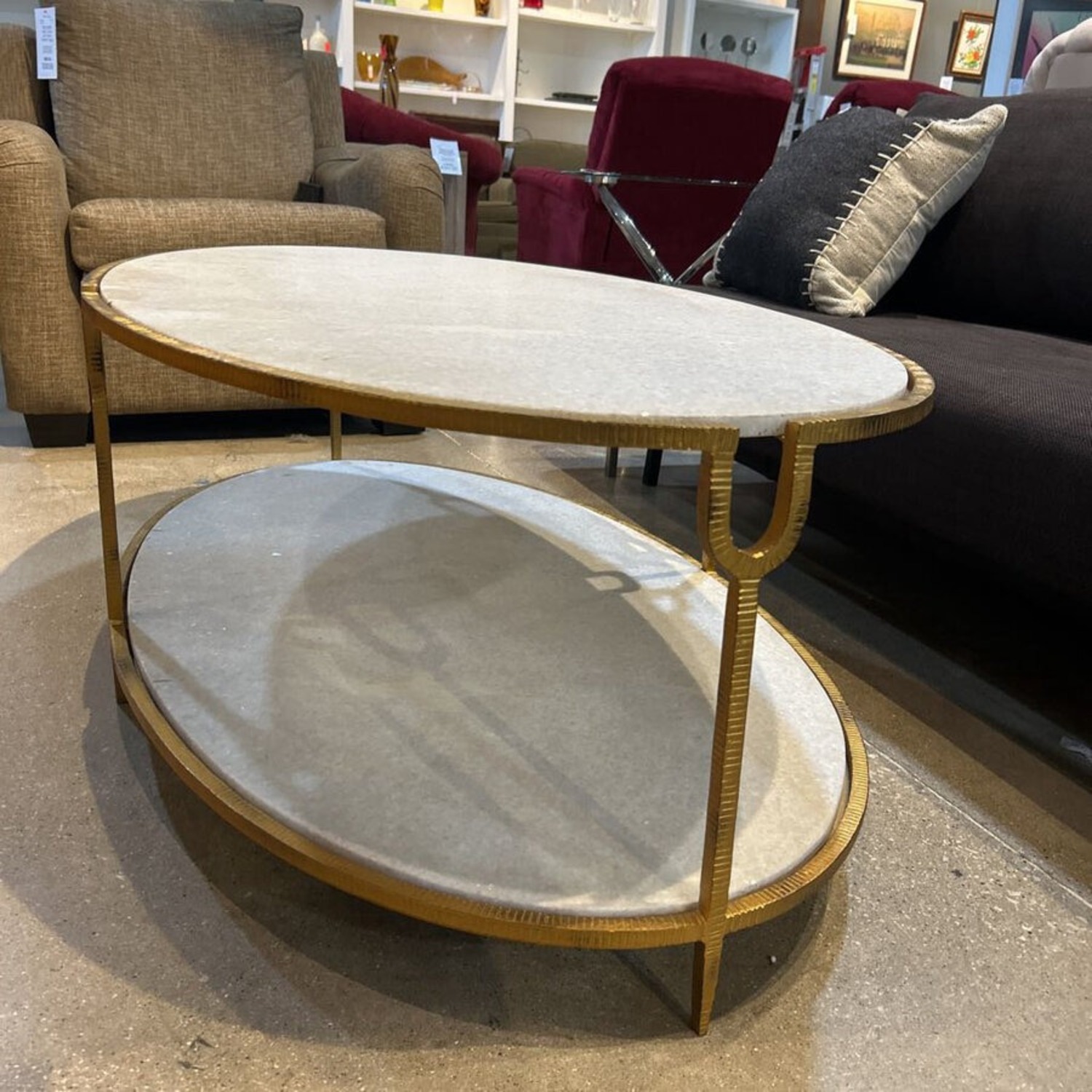 Olivia Oval Marble & Brass Coffee Table - image-3