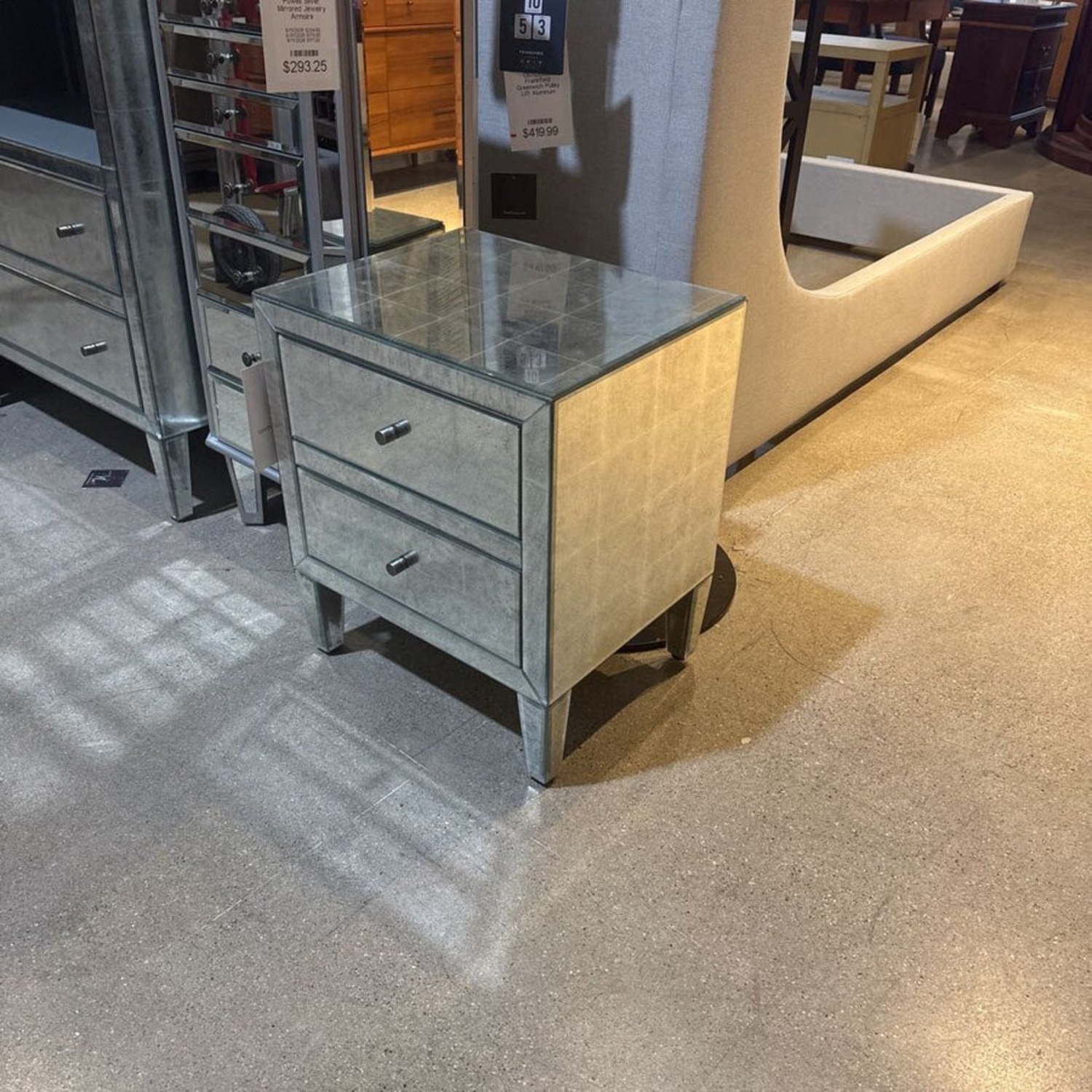 Beaumont Mirrored 2-Drawer Nightstand - image-1