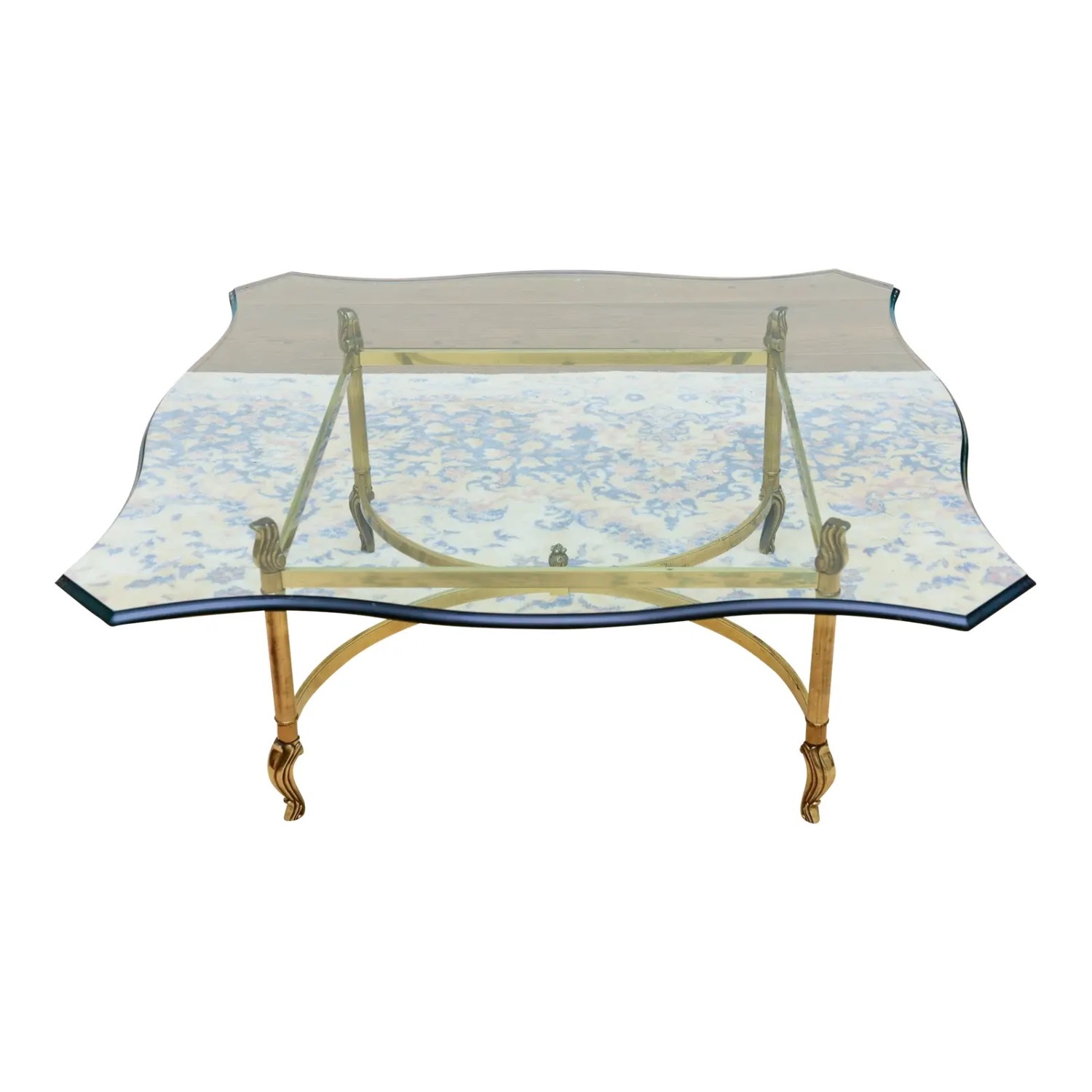 Mid Century Regency Beveled Glass Coffee Table - image-1