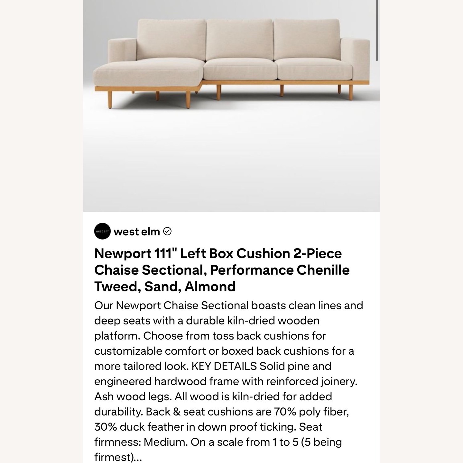 West Elm New Port White Fabric 2 Piece Sectional - image-8