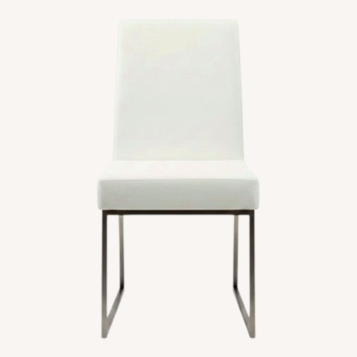 Used White Faux Leather Dining Chairs (6) for sale on AptDeco