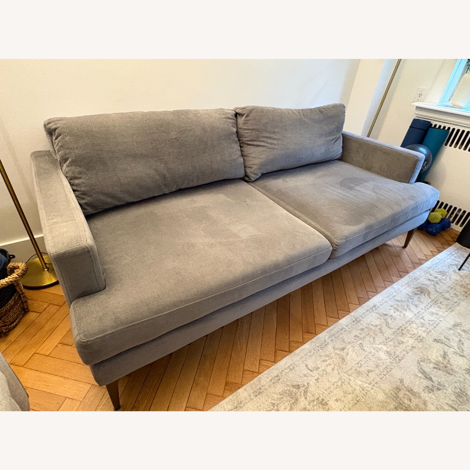 West Elm Andes Light Gray Velvet 2 Seater Sofa - image-2