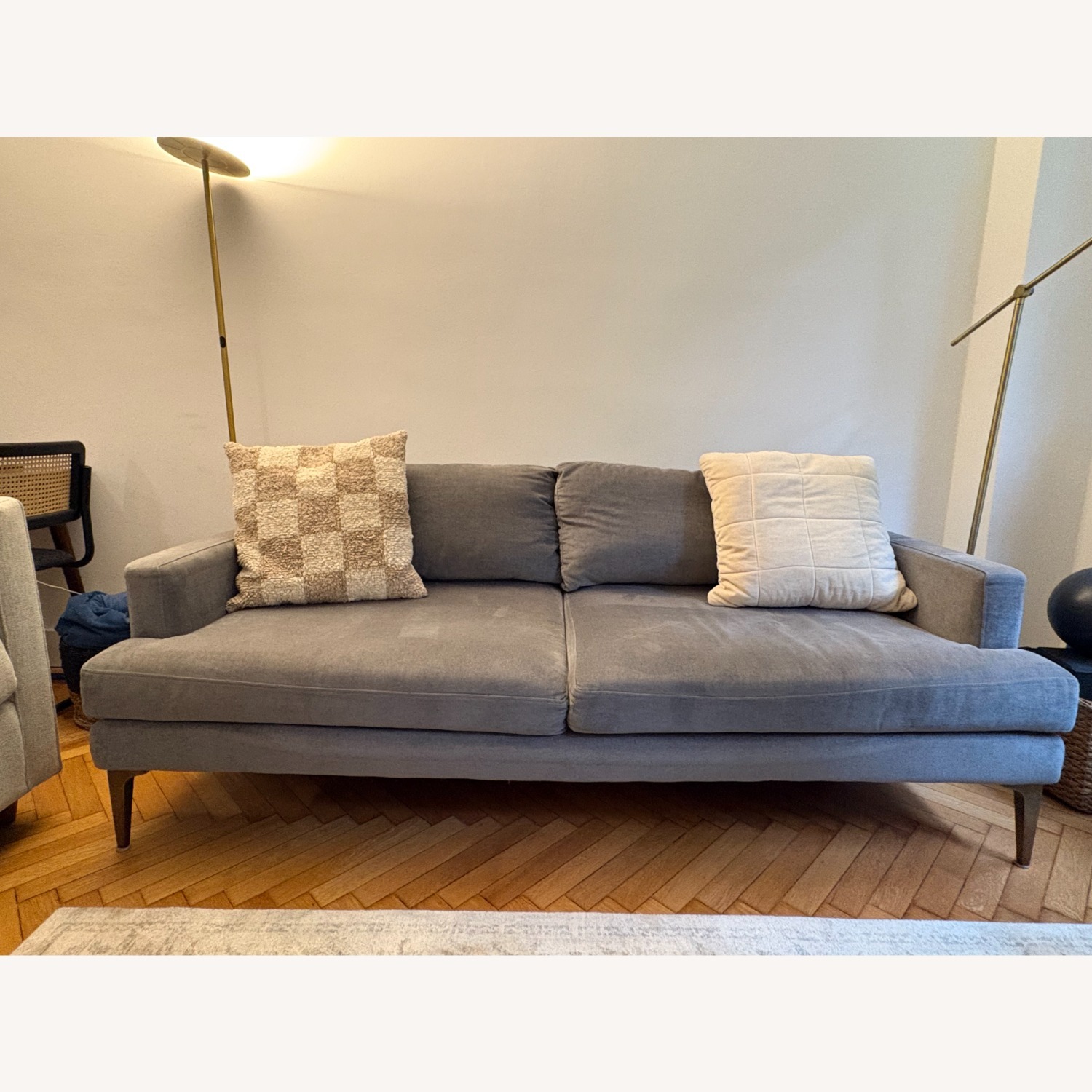 West Elm Andes Light Gray Velvet 2 Seater Sofa - image-1