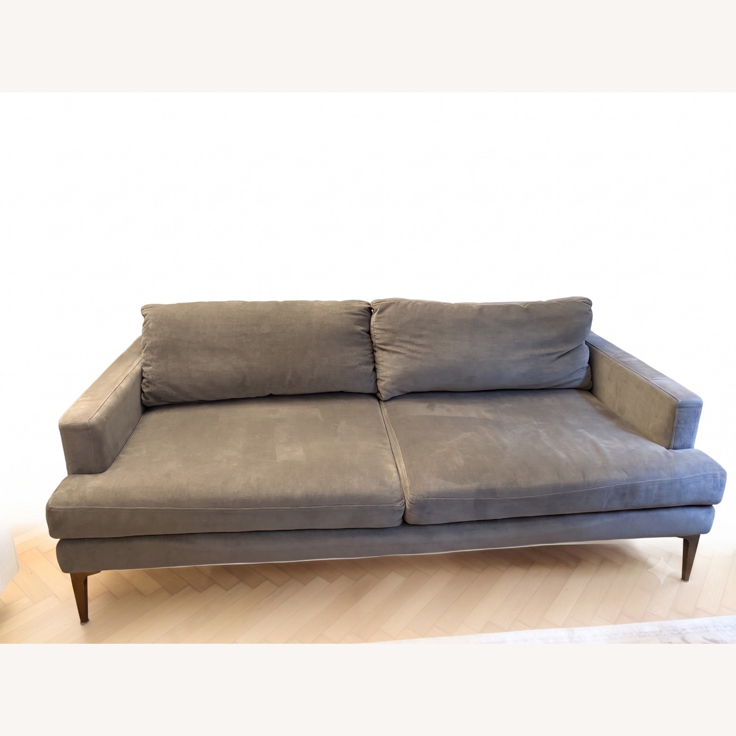 West Elm Andes Light Gray Velvet 2 Seater Sofa - image-4