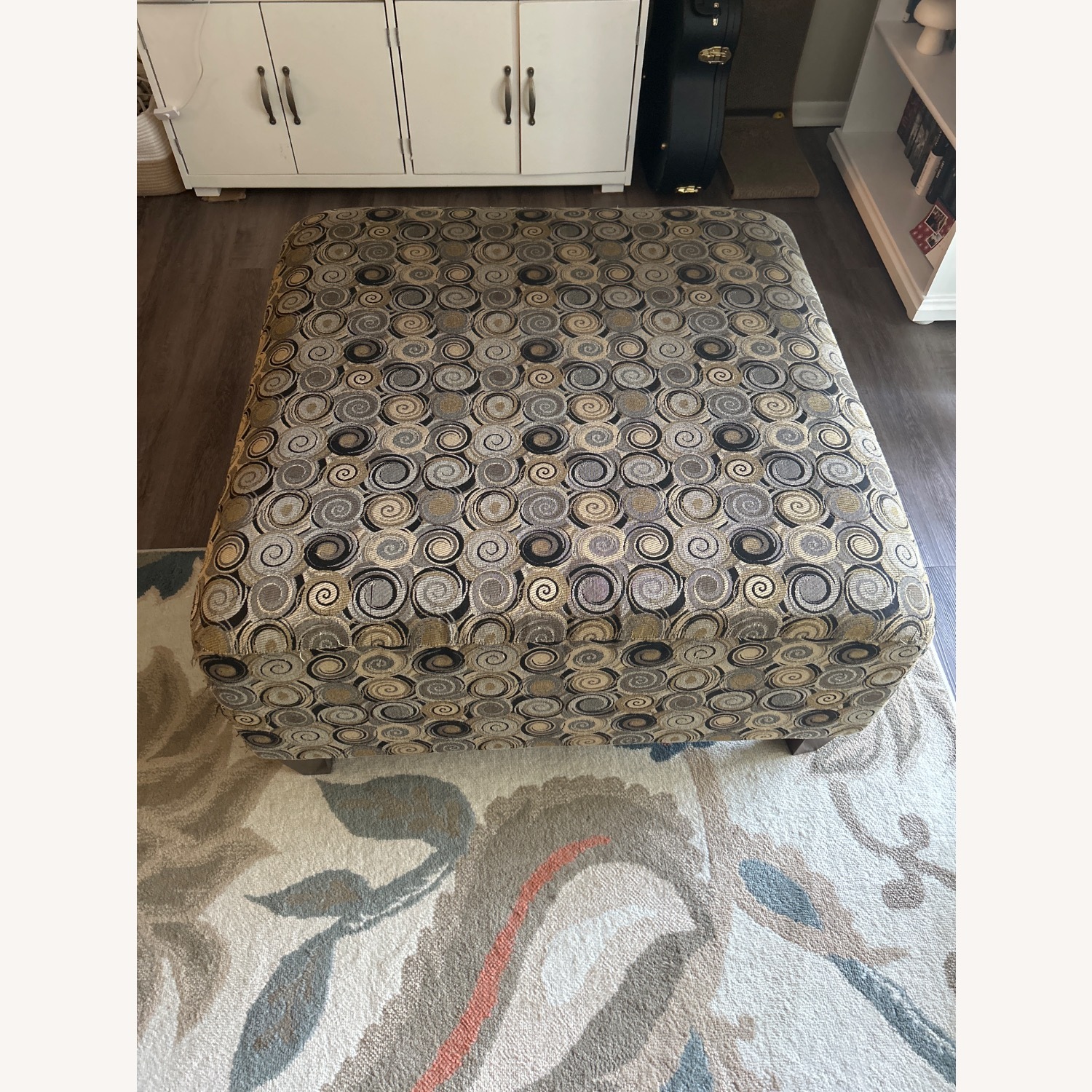 Light Gray Fabric Ottoman - image-1
