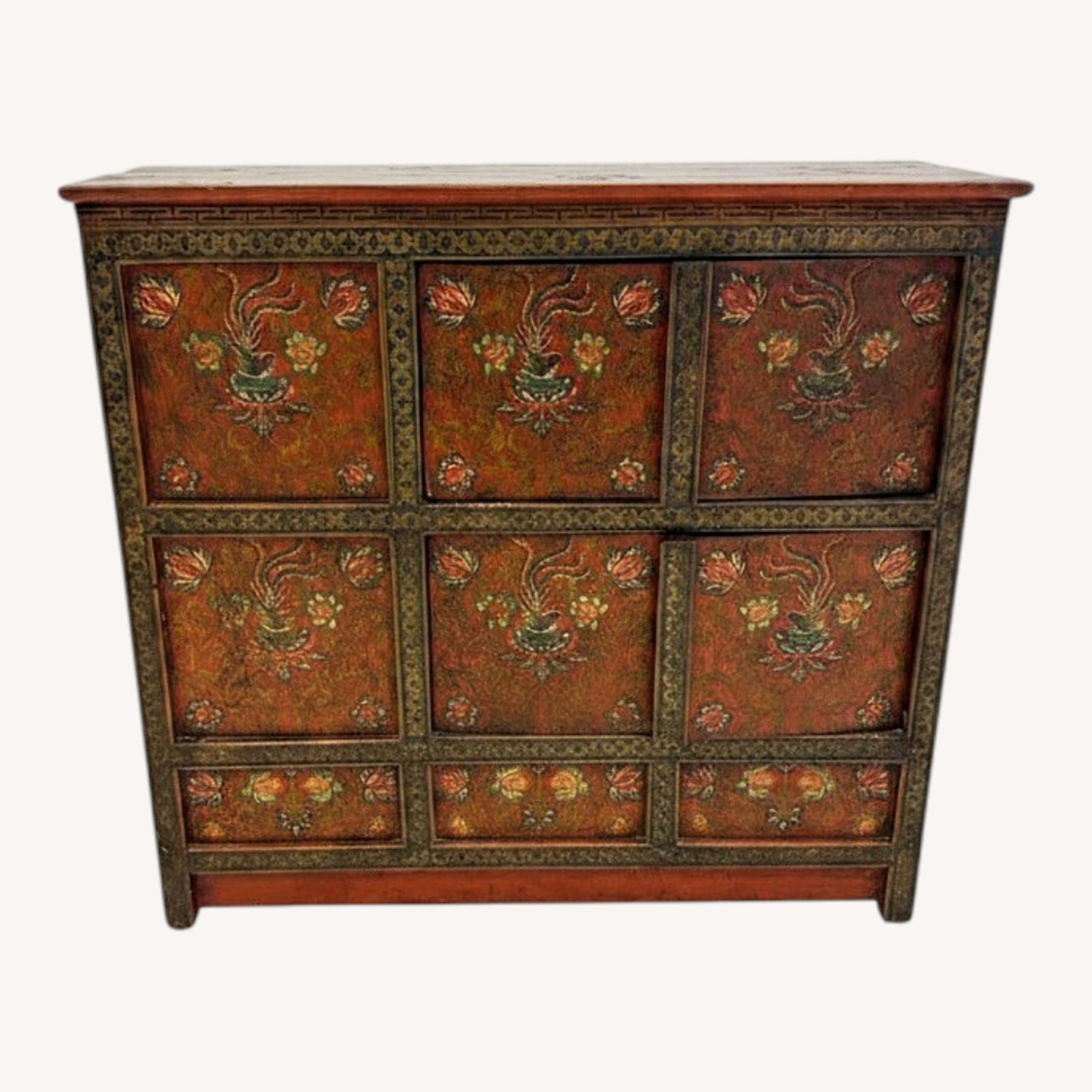 Tibetan-Style Cabinet with Floral and Bird Motifs - image-0