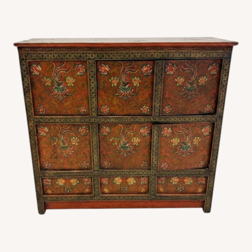 Used Tibetan-Style Cabinet with Floral and Bird Motifs for sale on AptDeco