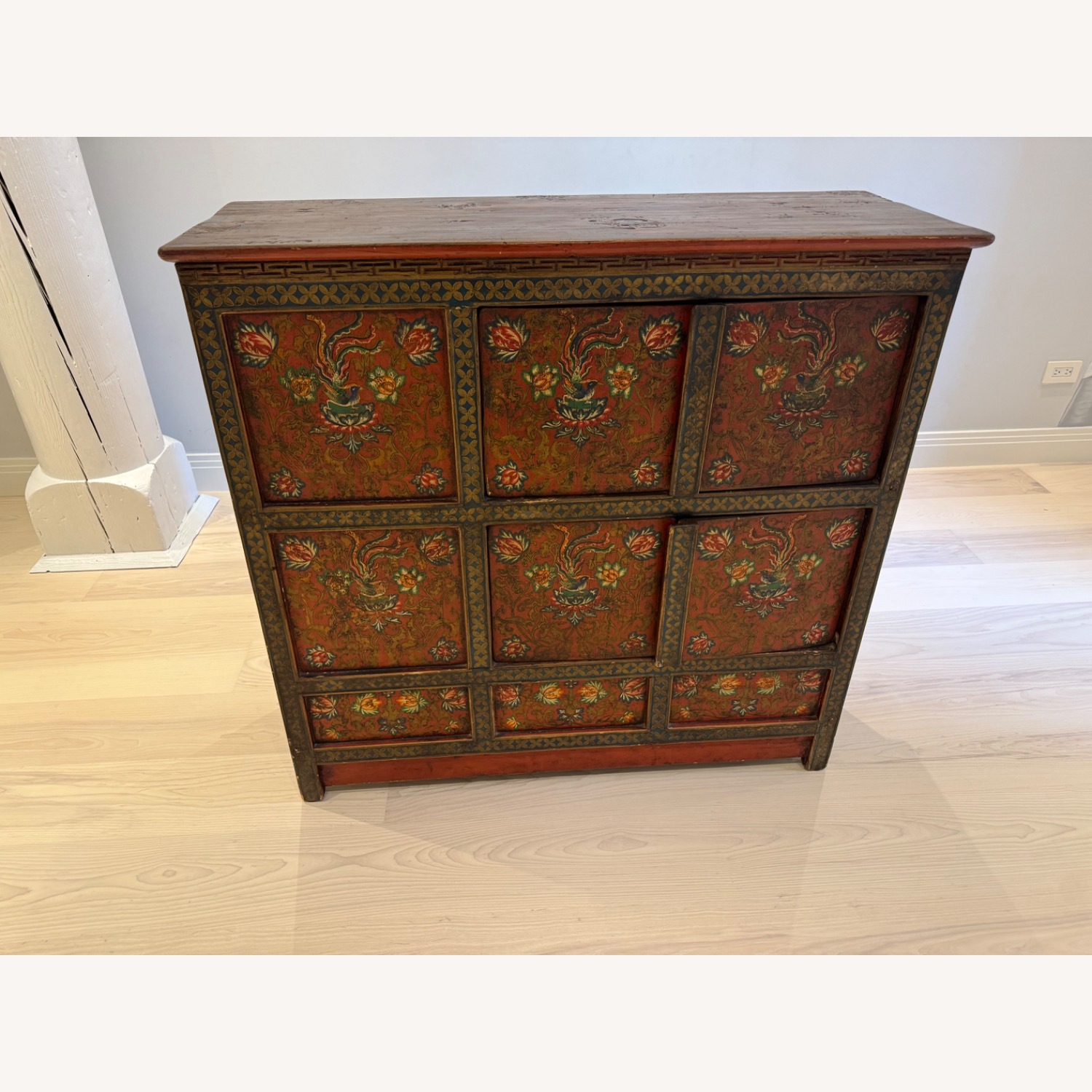 Tibetan-Style Cabinet with Floral and Bird Motifs - image-1