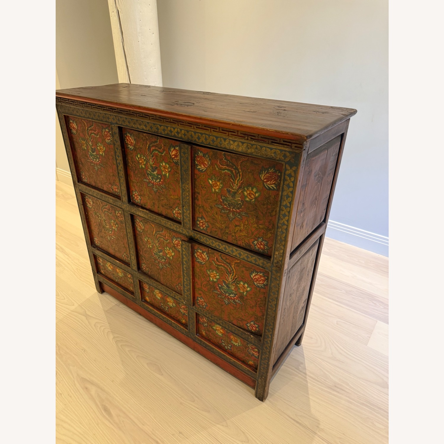 Tibetan-Style Cabinet with Floral and Bird Motifs - image-3