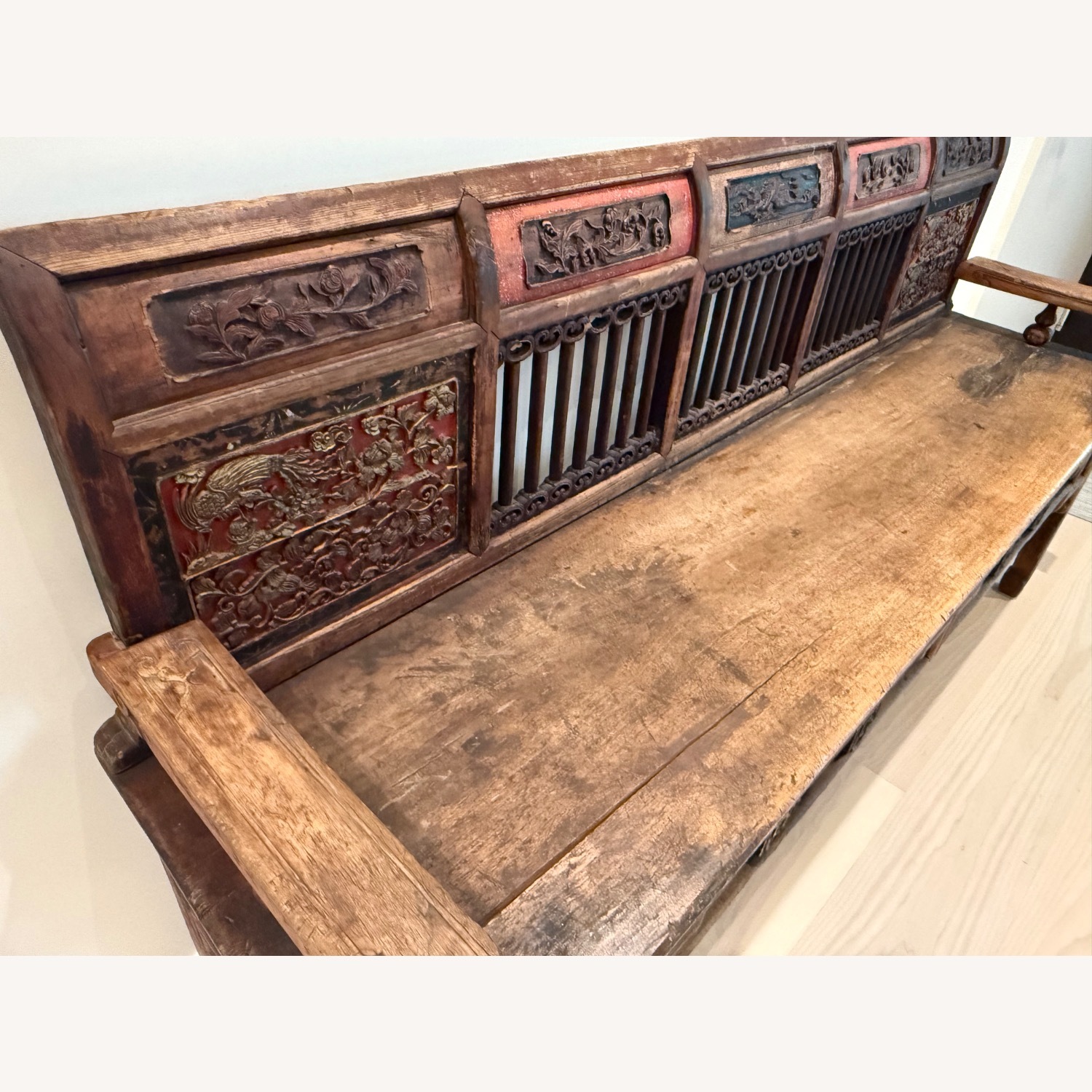 Chinese Carved Wood Bench - image-3
