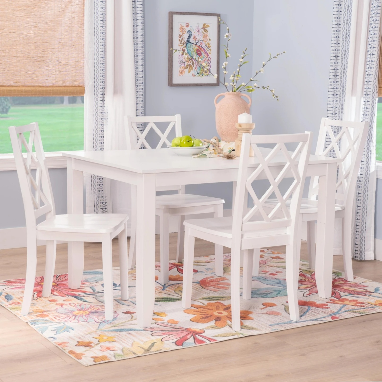White Table with 4 Colorful Chairs - image-4
