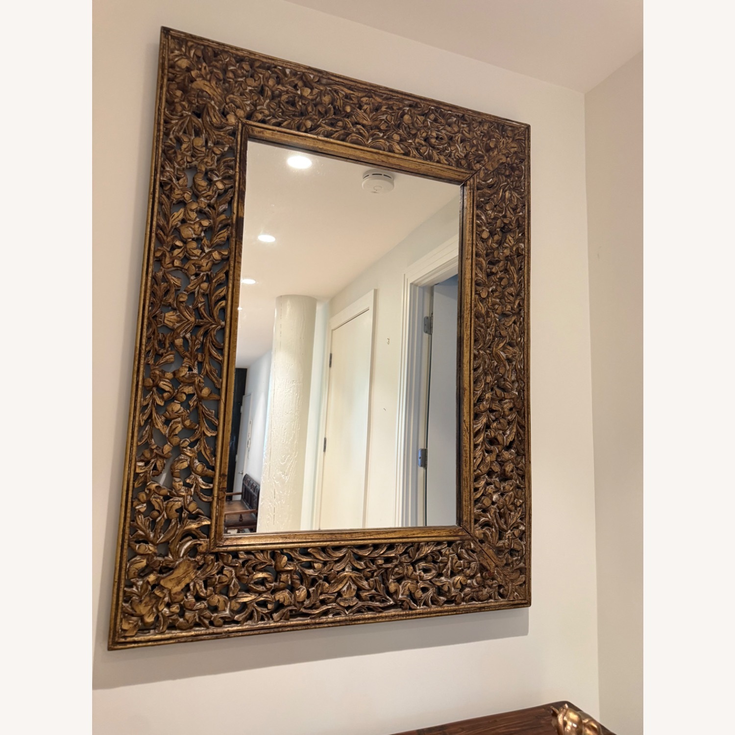 Hand Carved Indian Wood Mirror - image-2