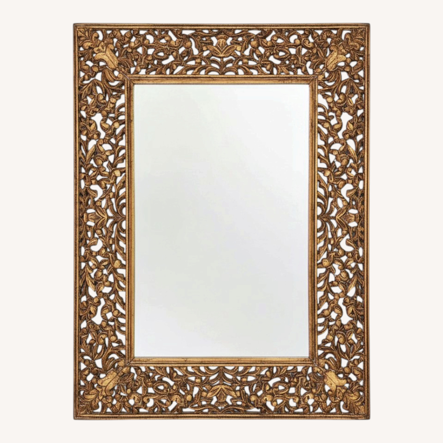 Hand Carved Indian Wood Mirror - image-0