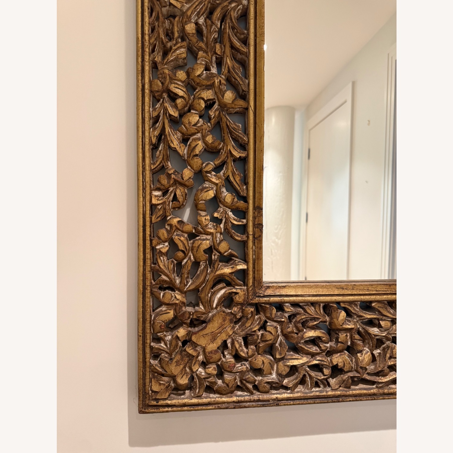 Hand Carved Indian Wood Mirror - image-3