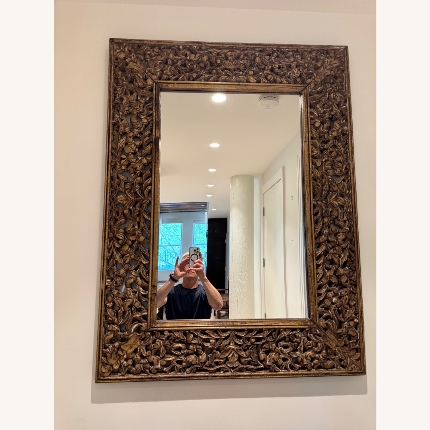 Hand Carved Indian Wood Mirror - image-1