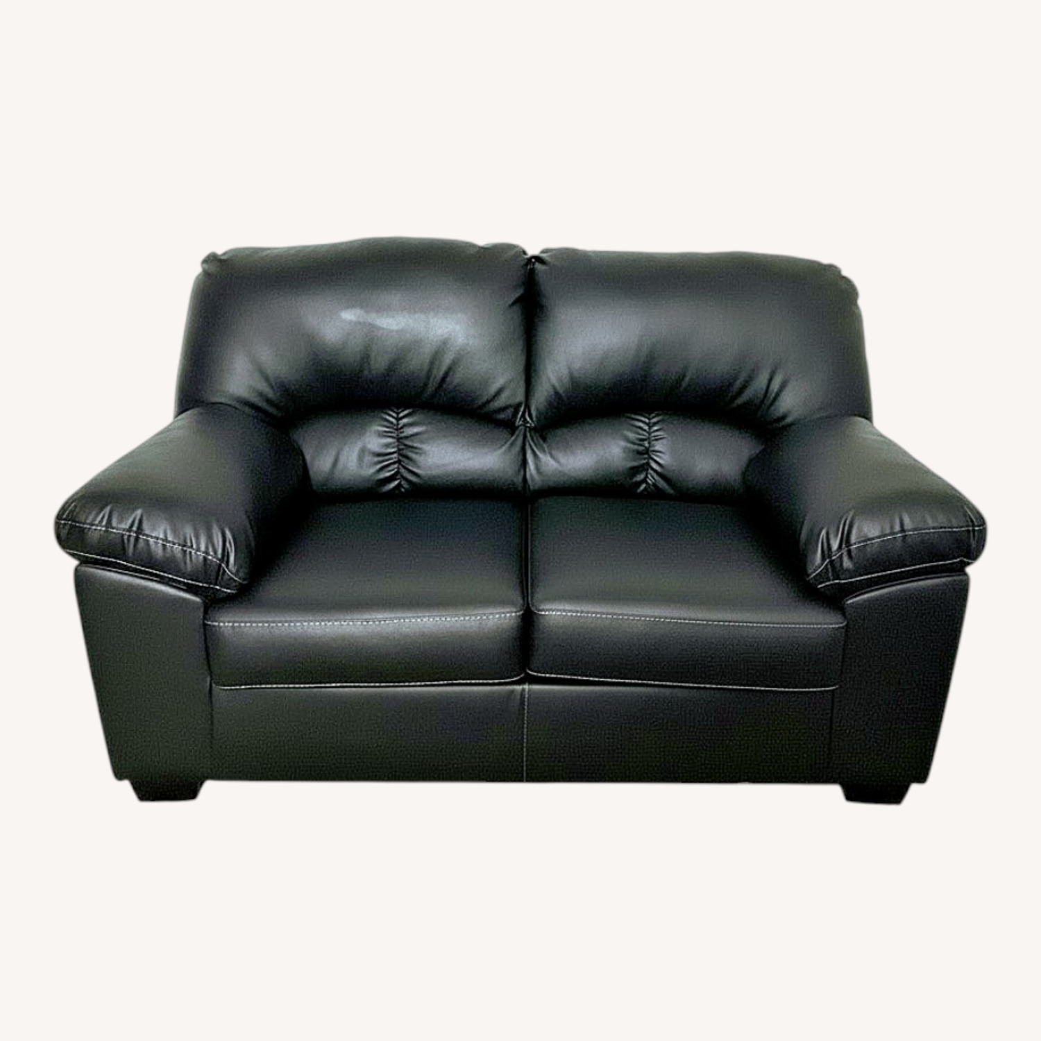 Black Leather 2 Seater Sofa - image-0