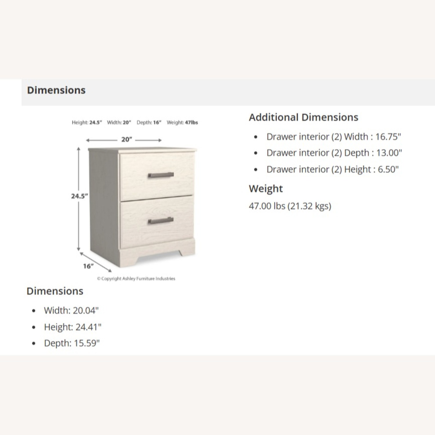 Ashley Furniture Stelsie 21" 2 Drawer Nightstand - image-3