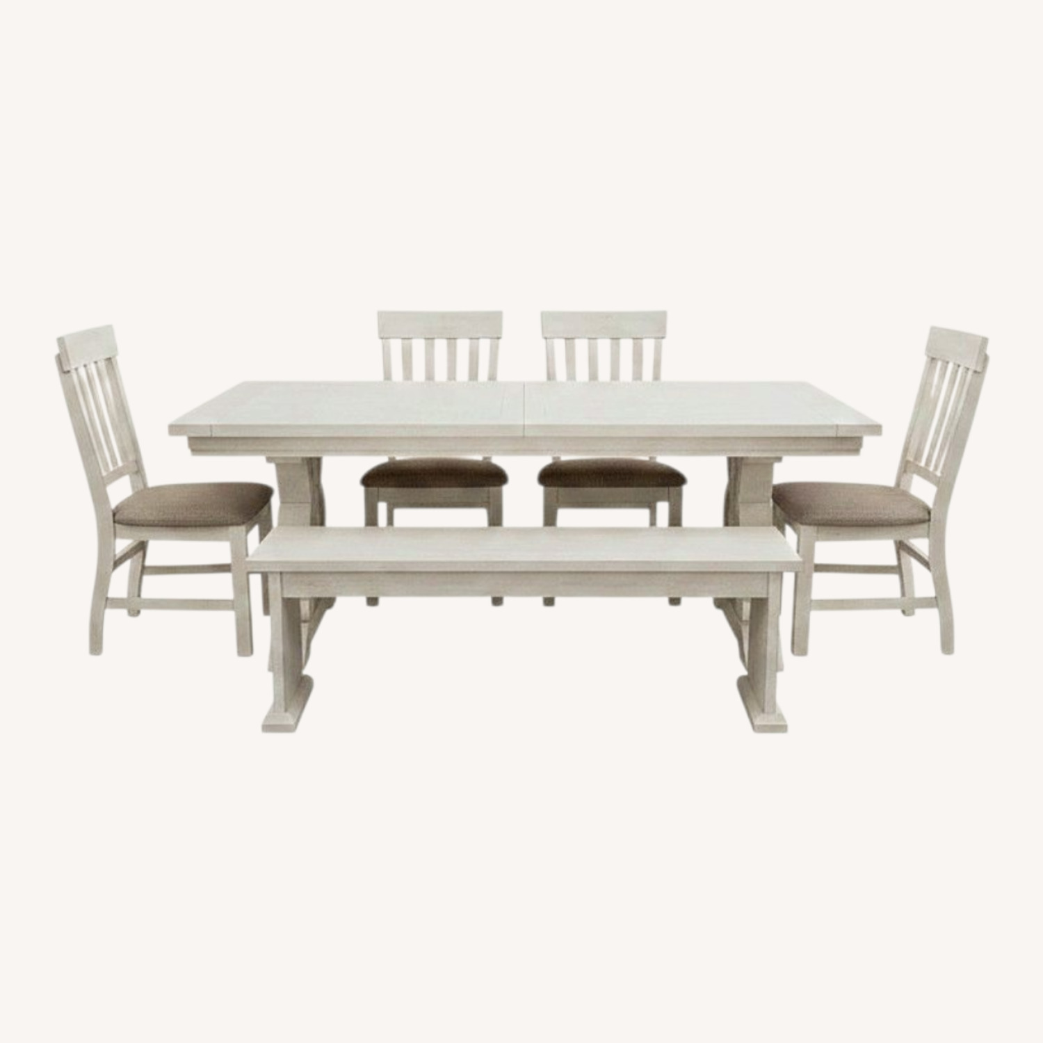 White Wooden Dining Set - Extendable Table - image-0