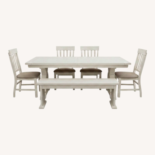 Used White Wooden Dining Set - Extendable Table for sale on AptDeco