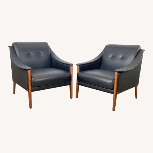 Used Pair Black Leather Armchairs after Gio Ponti for sale on AptDeco