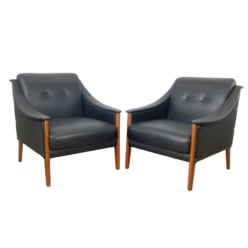 Used Pair Black Leather Armchairs after Gio Ponti for sale on AptDeco