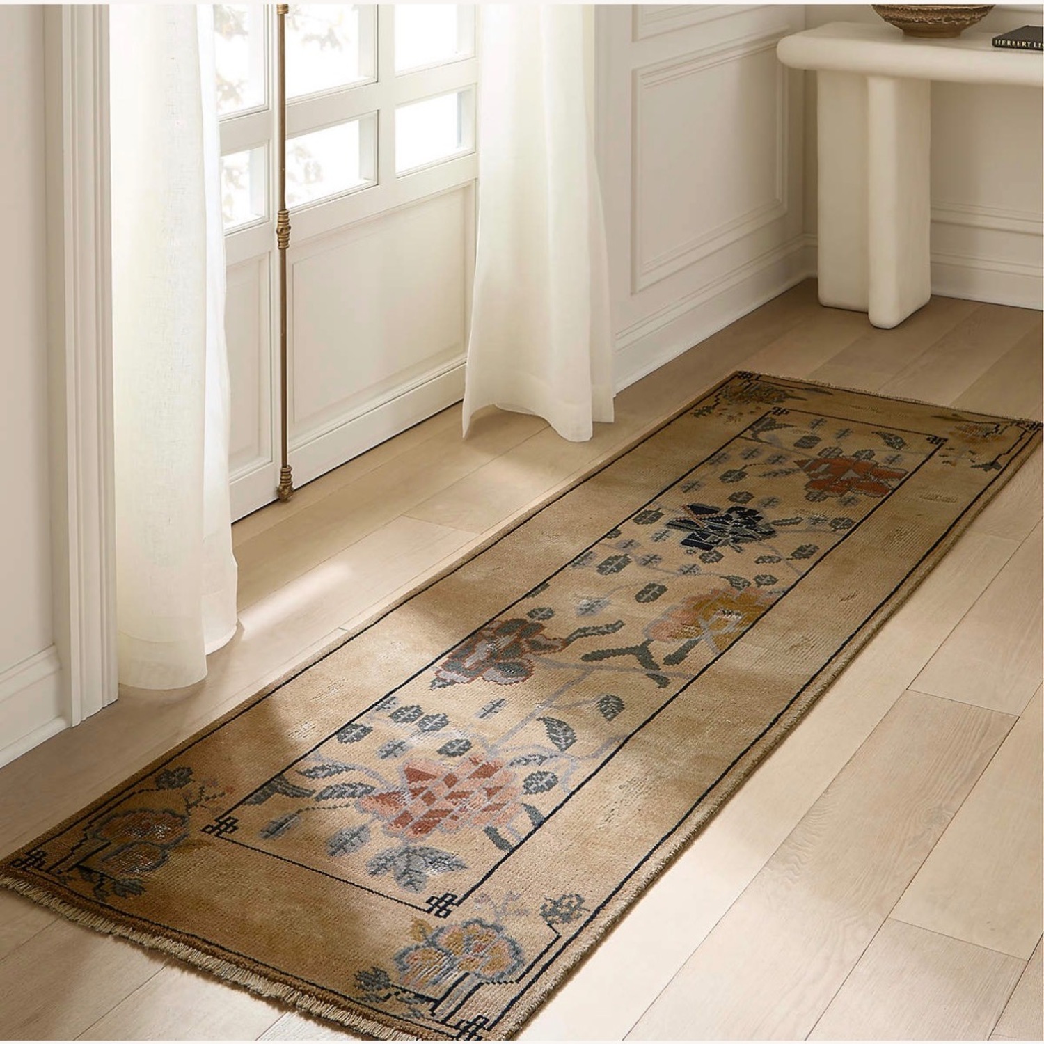 CB2 Fiora Hand-Knotted Light Brown New Zealand Wool Runner Rug 2.5'x8' - image-1