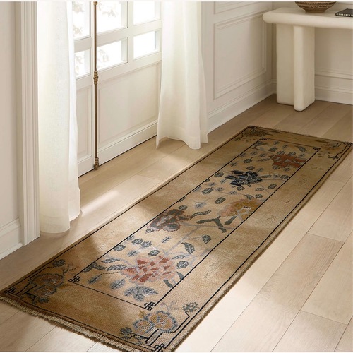 Used CB2 Fiora Hand-Knotted Light Brown New Zealand Wool Runner Rug 2.5'x8' for sale on AptDeco
