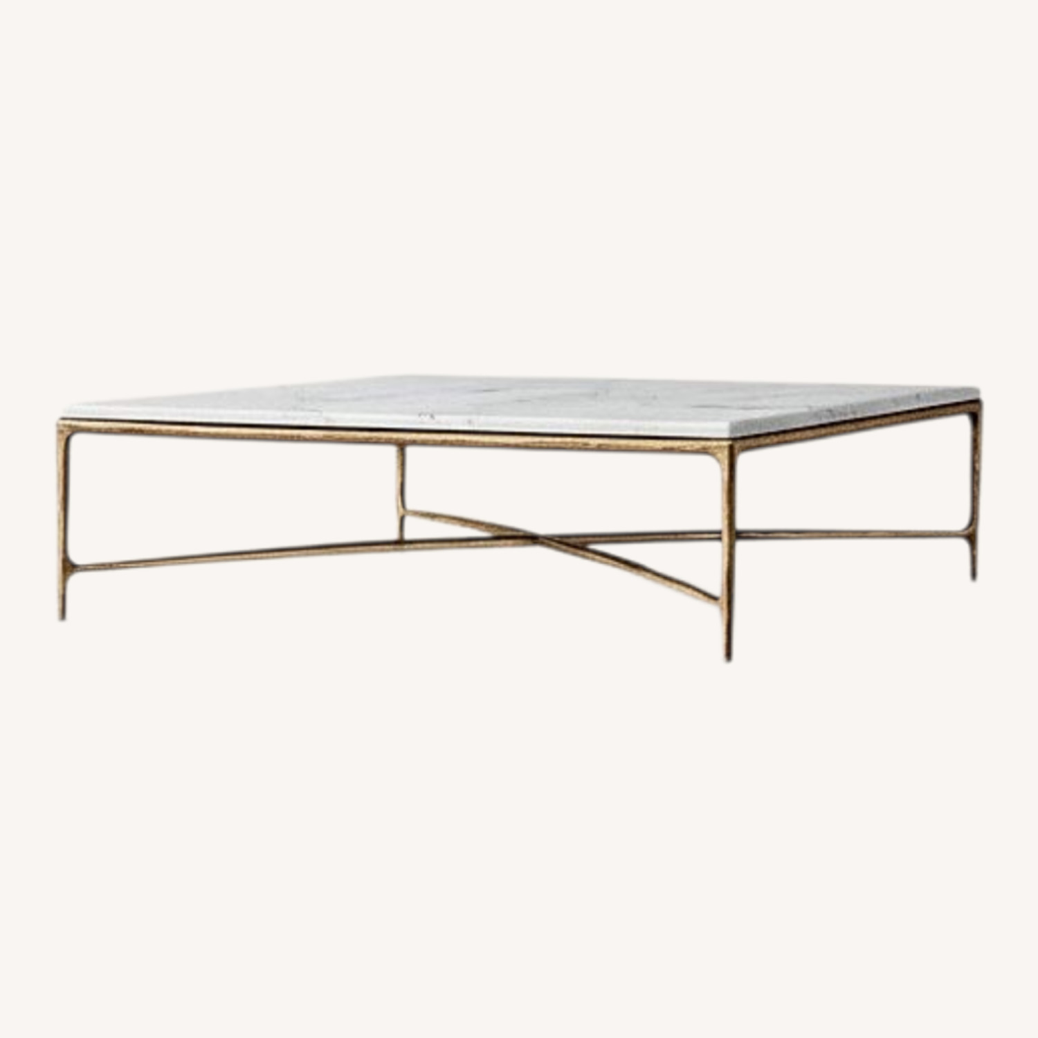 Restoration Hardware Forged Brass Carrera Marble Table - image-0