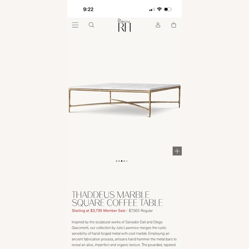 Used Restoration Hardware Forged Brass Carrera Marble Table for sale on AptDeco