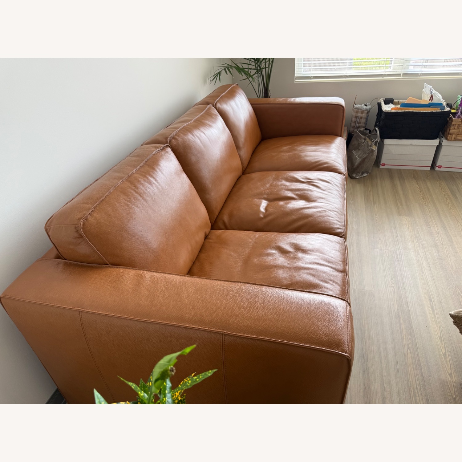 Light Brown Faux Leather 3+ Seater Sofa - image-3