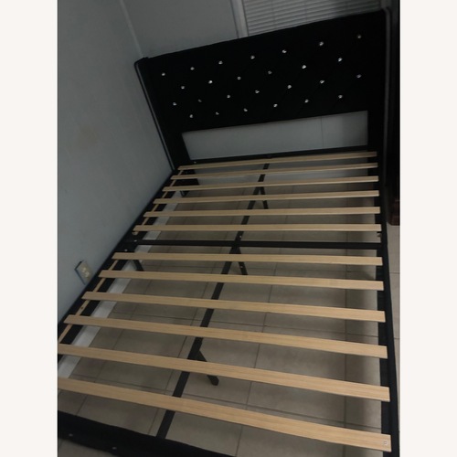 Used Queen Bed Frame w Diamond Tufted Design for sale on AptDeco