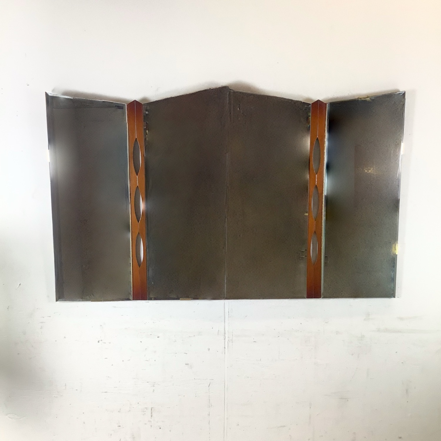 Vintage Mid-Century Modern Walnut Tri-Fold Mirror - image-2