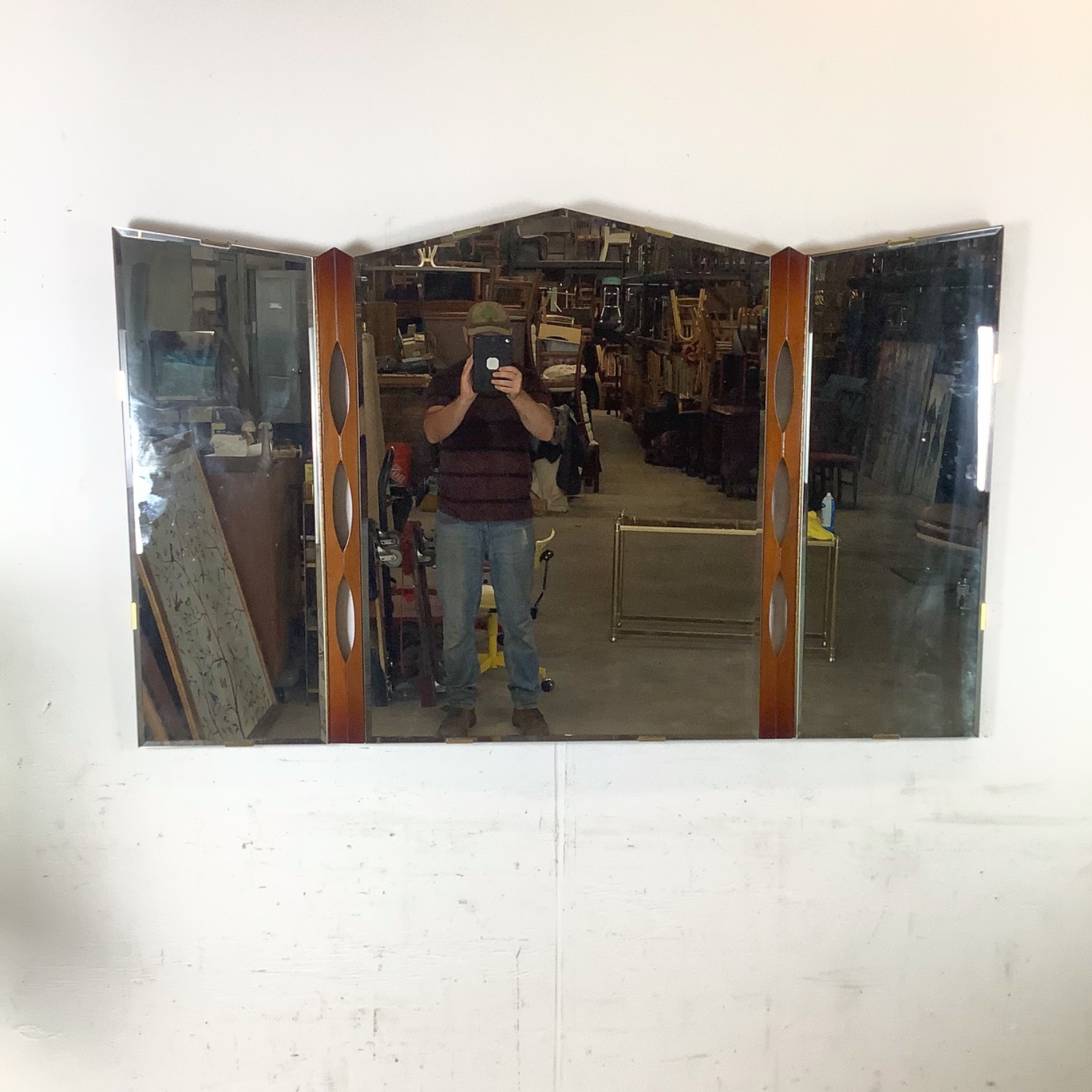 Vintage Mid-Century Modern Walnut Tri-Fold Mirror - image-4