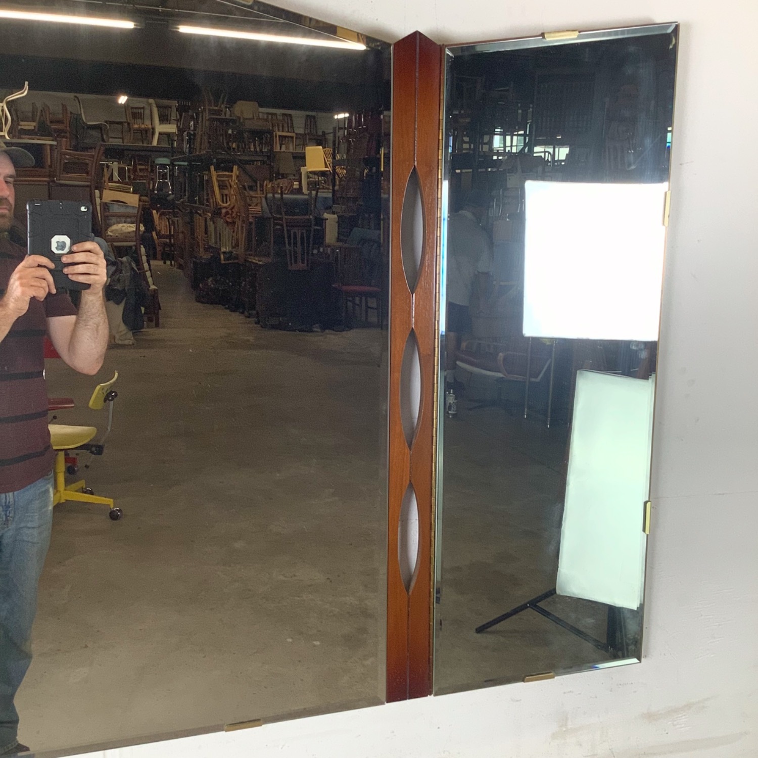 Vintage Mid-Century Modern Walnut Tri-Fold Mirror - image-10
