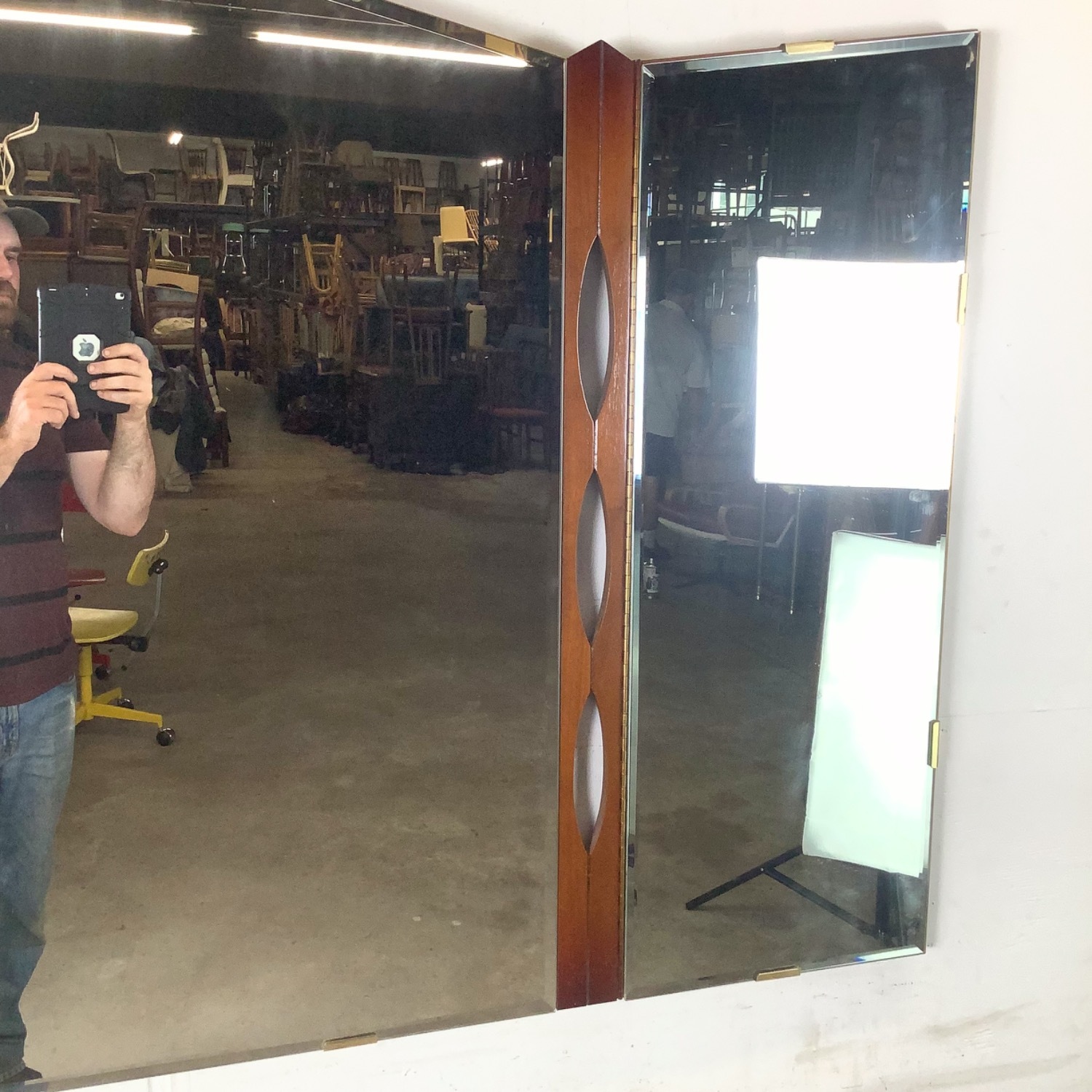 Vintage Mid-Century Modern Walnut Tri-Fold Mirror - image-6