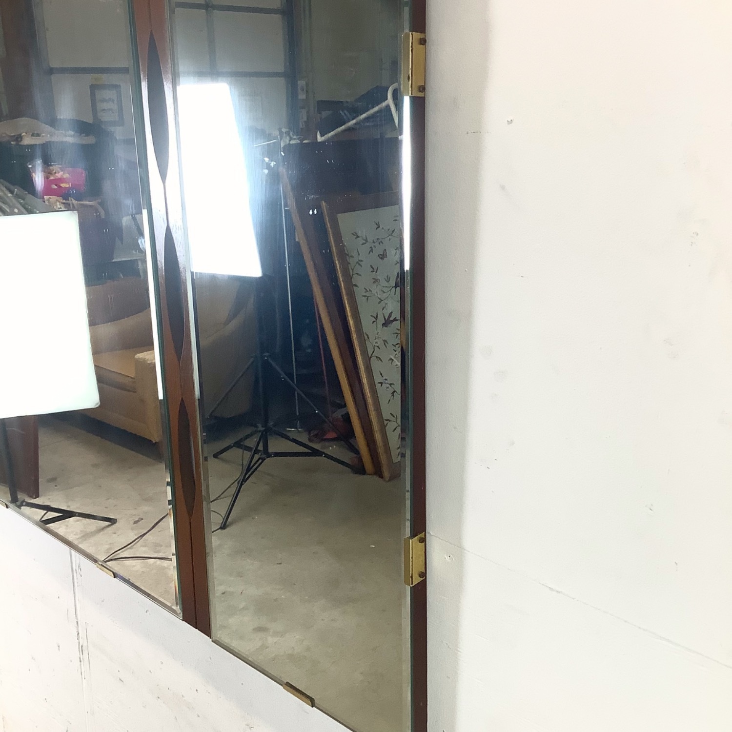 Vintage Mid-Century Modern Walnut Tri-Fold Mirror - image-7