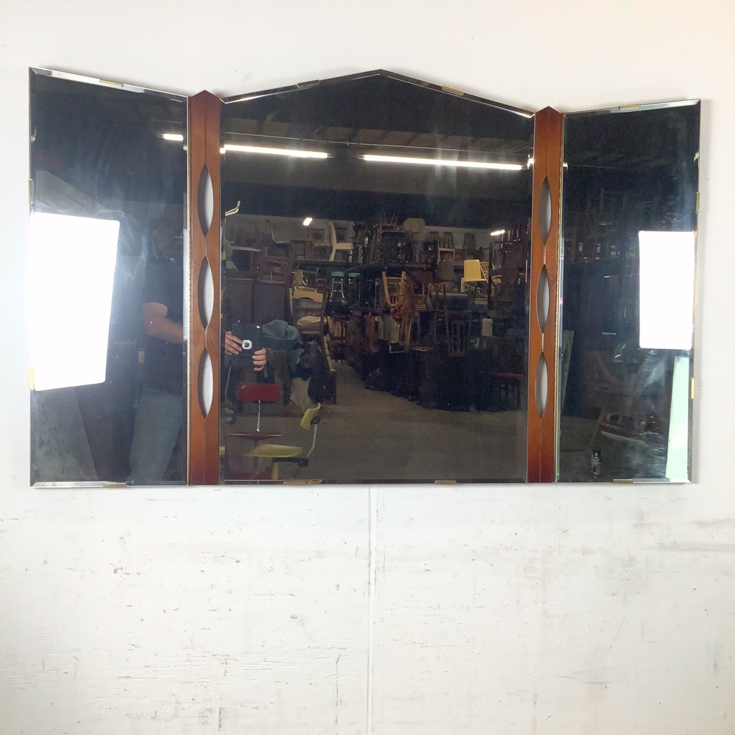 Vintage Mid-Century Modern Walnut Tri-Fold Mirror - image-8