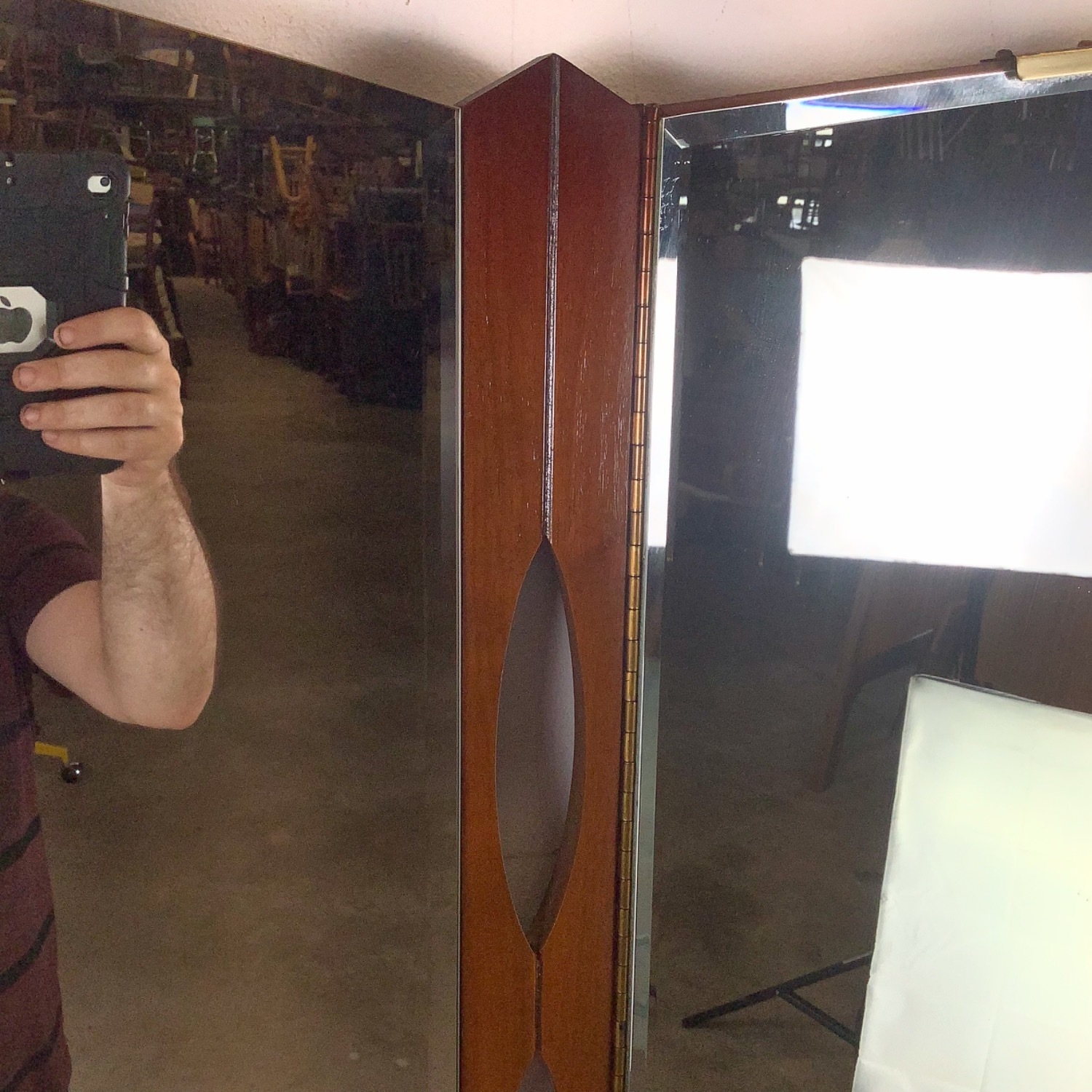 Vintage Mid-Century Modern Walnut Tri-Fold Mirror - image-5