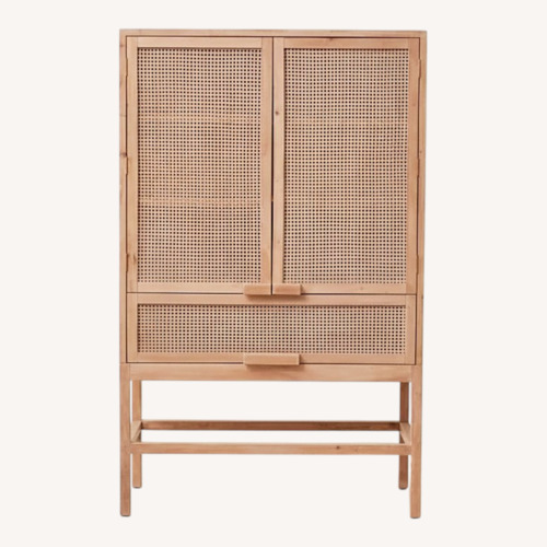 Used Urban Outfitters Marte Rattan Natural Wood Armoire for sale on AptDeco