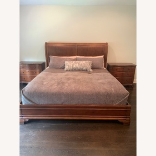 Used Ethan Allen Dark Brown Wood California King Bed for sale on AptDeco
