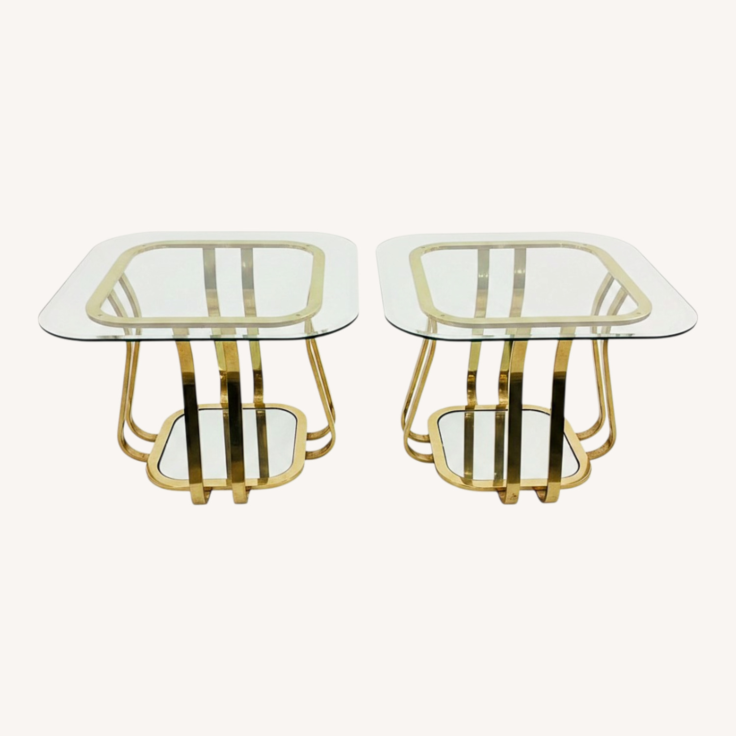 Vintage Brass & Glass Side Tables Glam Era - image-0