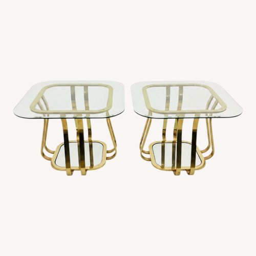 Used Vintage Brass & Glass Side Tables Glam Era for sale on AptDeco