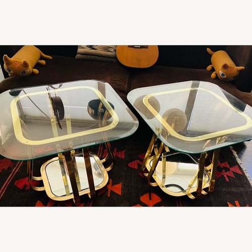 Used Vintage Brass & Glass Side Tables Glam Era for sale on AptDeco